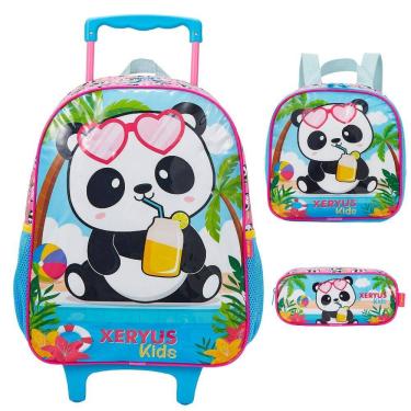 Imagem de Kit Mochila de Rodinha Lancheira Estojo Xeryus Panda Rosa