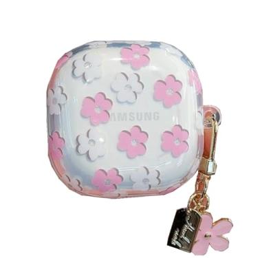 Imagem de QYFZXLV Capa protetora para Samsung Galaxy Buds FE com corrente, estampa de flor transparente à prova de choque para Galaxy Buds 2 Pro/2/Pro/Live (rosa)