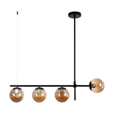 Imagem de Lustre Pendente Preto Vidro Bola Esfera Âmbar Retrô Moderno Cozinha Ilha Sala Quarto INL122