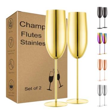 Imagem de UNISWEET Conjunto de 2 taças de champanhe de aço inoxidável, taças de champanhe são perfeitas para champanhe, coquetéis, vinho branco tinto, suco de frutas, qualquer bebida quente ou fria. (ouro)
