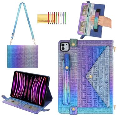 Imagem de Capa brilhante para iPad Pro de 12,9 polegadas, 6ª/5ª/4ª geração e iPad Air de 13 polegadas, bolsa com alça de mão, carteira iridescente Techcircle com suporte para lápis + alça de ombro, índigo