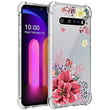 Imagem de Capa para LG V60 ThinQ da Osofmetro, capa para LG V60, floral para meninas, feminina, com absorção de choque, flexível, de borracha de TPU para LG V60 ThinQ, Red Flower