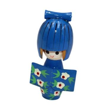Imagem de WeiLaiKeQi Doll Kimono de madeira Handicraft de estátua colecionável 4,13 polegadas boneca tradicional boneca japonesa para a loja de entrada de mesa em casa, Azul