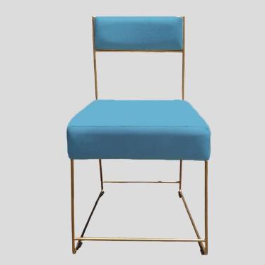 Imagem de Cadeira Atena Base De Ferro Maciço Dourada Suede Azul Tiffany D`classe Decor