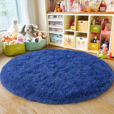 Imagem de Quntue Tapete redondo azul de 1,8 m x 1,8 m para quarto, ultramacio, fofo para quarto de crianças, meninas, meninos, fofos, tapetes felpudos para sala de estar, sala de jogos, quarto de adolescente,