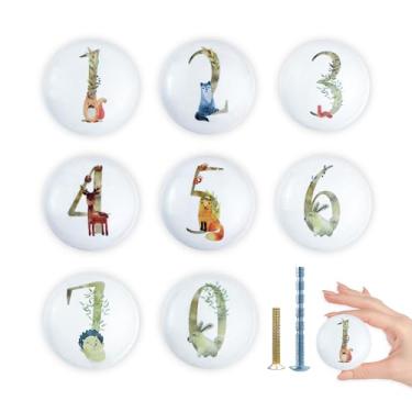 Imagem de Lasyman Pacote com 8 1,5 puxadores redondos de cerâmica, safári, selva, animal, com números, gaveta, berçário, quarto de crianças, gavetas, puxadores e puxadores