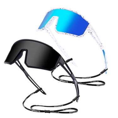 Imagem de KesaPlan Óculos de sol polarizados de beisebol infantil para meninos e meninas, óculos de sol esportivos juvenis para crianças de 6 a 14 anos, softball, ciclismo, Branco/azul espelhado + preto/cinza