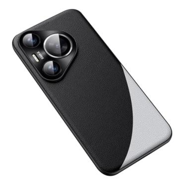 Imagem de HAO RIYLN Capa de couro para Huawei Pura 70 Ultra/70 Pro +/70 Pro/70, capa de telefone de proteção de lente de metal, fina, à prova de choque, leve e fina, preta, 70 Pro
