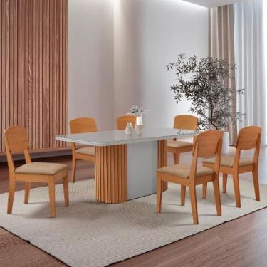 Imagem de Mesa de Jantar Aspen 180cm Tampo MDF Vidro com 6 Cadeiras Copper Moder