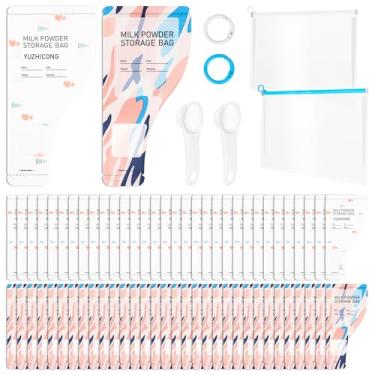 Imagem de Bettoor Conjunto de 66 recipientes de viagem de proteína em pó, 2 estilos, 60 sacos pré-selados descartáveis, design à prova de vazamento em forma de funil para academia, exercícios, viagens, com 6