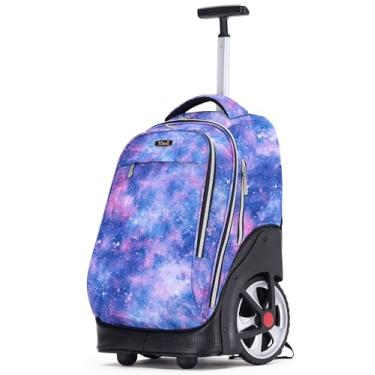 Imagem de NEW TILAMI Mochila com rodinhas de 48 cm para adolescentes linda mochila para laptop com rodas para livros, bolsa de viagem, faculdade, Violeta estrela, 19 inche, Mochilas Daypack
