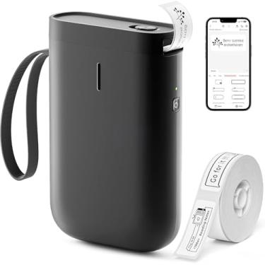 Imagem de DEEPIN Máquina de etiquetar etiquetas, portátil, Bluetooth, com fita, impressora térmica de etiquetas, vários modelos para telefone, mini impressora de etiquetas para negócios, escritório, preto