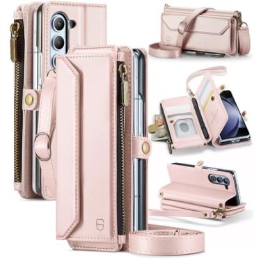 Imagem de Strapurs Capa tipo carteira transversal para Samsung Galaxy Z Fold 5 【bloqueio de RFID】 com compartimento para S Pen, bolso com zíper de couro sintético macio com zíper para 5 cartões, alça de ombro