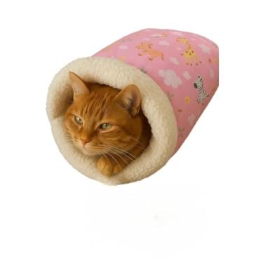 Imagem de Saco de dormir para gatos Saco de dormir de pelúcia Cama de pelúcia para animais de estimação Aconchegante e confortável(Safari Rosa)