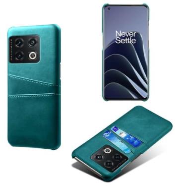 Imagem de Capas Compatível com Oneplus 10 PRO,Caso de couro PU-Tampa de telefone a prova de choque com 2 slots de cartão,Proteção anti-impressão digital e anti-gota-Green