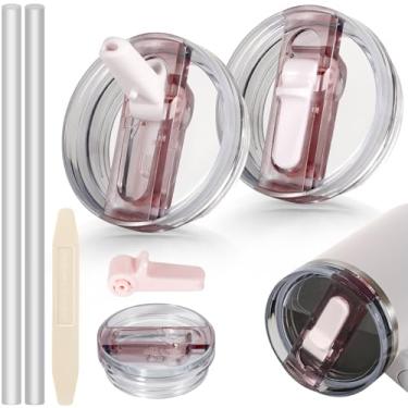 Imagem de ANTAND Tampa de canudo dobrável de 396 g para acessórios Stanley Cup, pacote com 2 tampas à prova de vazamento para copos Stanley de 400 ml, substituição removível sem derramamento (quartzo rosa