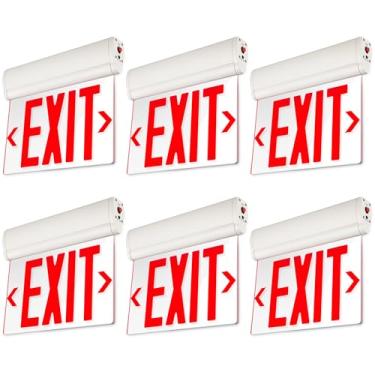 Imagem de LEONLITE Placa vermelha de saída de emergência, UL 924, placa de saída de LED com iluminação de borda, luzes de saída com fio com bateria reserva, dupla face, painel transparente de acrílico giratório