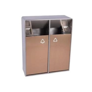 Imagem de YAYAOVP-24927 Caixote de lixo 38L/80L caixote do lixo interno/externo com dois cilindros quadrados de metal, lata de lixo grande para uso doméstico moderno (com cinzeiro) Lixeira externa (média)