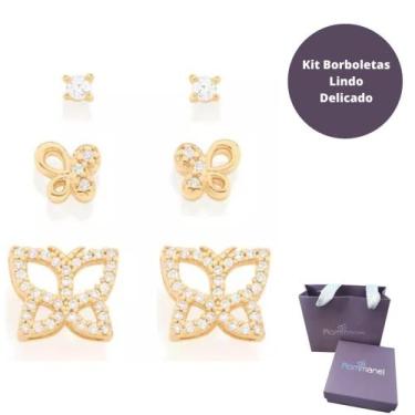 Imagem de Kit Feminino Rommanel Brincos Borboleta Primeiro Segundo Terceiro Furo