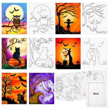 Imagem de Tela pré-desenhada para pintar COCHIE Halloween 20x25cm - pacote com 6
