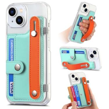 Imagem de Para iphone 15 capa com suporte de cartão alça de pulso capa de telefone transparente para iphone 14 13 12 11 pro max xr xs 6 7 8 plus, ciano, para iphone 7plus 8plus