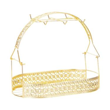 Imagem de Baoblaze Escorredor de copos organizador de cozinha economiza espaço no escritório versátil com cesto de armazenamento suporte de escorredor de metal estiloso, Oval Dourado