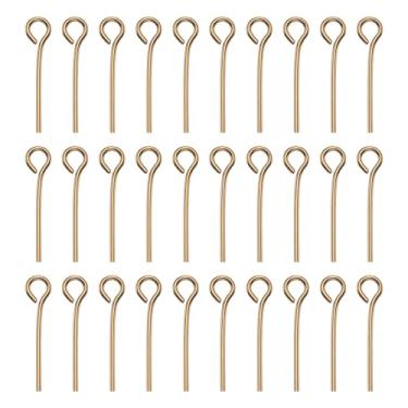 Imagem de HARFINGTON 100 pinos de cabeça de olho aberto 1,6 cm 16 mm mini pinos de fio de metal contas pequenas agulhas a granel para brinco, pingente, colar, pulseira, berloque, joias, achados, champanhe