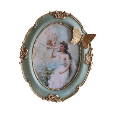 Imagem de Generic Moldura oval vintage para fotos, porta-retratos de resina, suporte para cartões, para pendurar na parede ou para mesa, para lareira, inauguração de, Verde