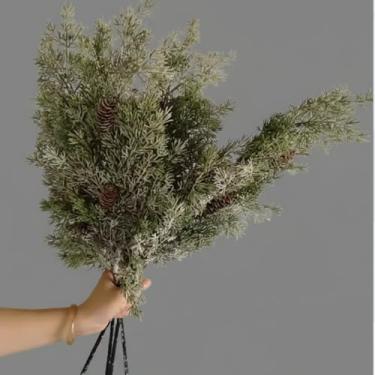 Imagem de Giegxin 4 ramos artificiais de pinheiro com pinha, hastes de pinheiro de cedro de Natal, artesanato, galhos falsos, agulhas, decoração de férias, guirlandas de árvore de Natal, faça você mesmo