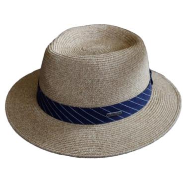 Imagem de Chapéu masculino de verão em forma macia, aba larga, praia, sol, proteção UV, chapéu de jazz, sombra de sol, cáqui, listrado, rotina, 55-57 cm