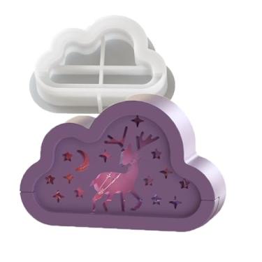 Imagem de 1 conjunto de molde de resina em forma de nuvem para exibição de moldes de silicone, resina epóxi, rena, estrelas, design vazado, luz noturna, decoração para mesa, mesa, atmosfera de Natal, feito à