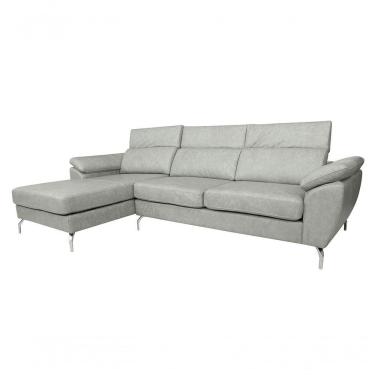 Imagem de Sofá De Couro Hannover 3 Lugares Com Chaise Esquerda - Soft Gray