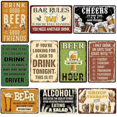Imagem de EudaBlos 10 peças de placas de metal vintage engraçadas, decoração de parede retrô de cerveja e bar 30 x 20 cm, arte de parede com citações de humor para homem, pub ou bar doméstico, ótimo presente
