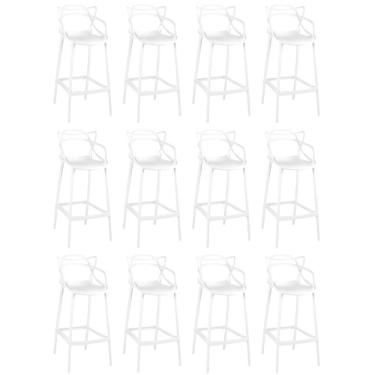 Imagem de Kit 12 Banquetas Allegra Com Encosto Design Cozinha/bancada - Branco