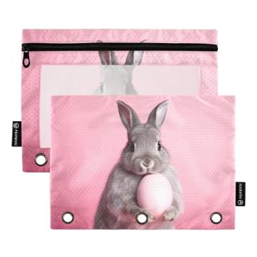 Imagem de Wassud Cute Grey Bunny Pacote com 2 Pastas de Fichário Pastas de Bolso com 3 Furos, Pasta Organizadora de Fichários para Casa, Escritório