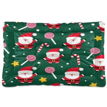 Imagem de Wassud Tapete lavável para cães e gatos Papai Noel e pirulito, tapete de cama de viagem antiderrapante, almofada de canil para ambientes internos e externos, 45 x 61 cm