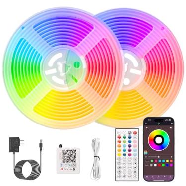 Imagem de Luzes de corda de néon com fita de LED RGB de 90 m – App e controle remoto, sincronização de música, IP67 à prova d'água, luzes neon cortáveis flexíveis para quarto, jogos, festa, decoração ao ar