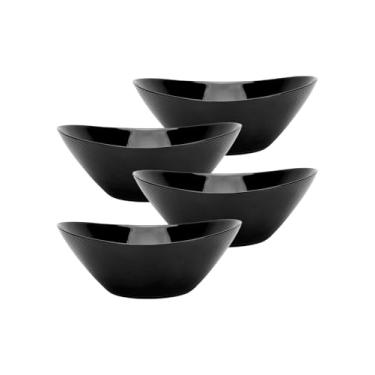 Imagem de LaGlint Conjunto de 4 tigelas de servir de 1,219 g, vidro opala oval de 23 cm para salada, acompanhamentos, cozinha de frutas, seguro para micro-ondas e lava-louças, preto