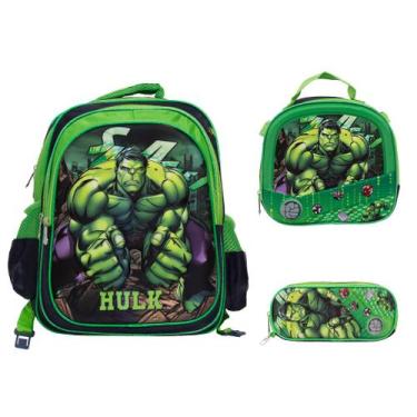 Imagem de Kit Mochila Infantil Menino Hulk Costa Lancheira Estojo - TOYS 2U