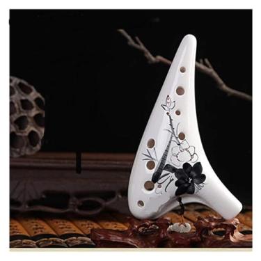 Imagem de ocarinas Ocarina 12 furos tom médio chave C padrão pintado à mão Ocarina tocando instrumento musical adequado para iniciantes piccolo