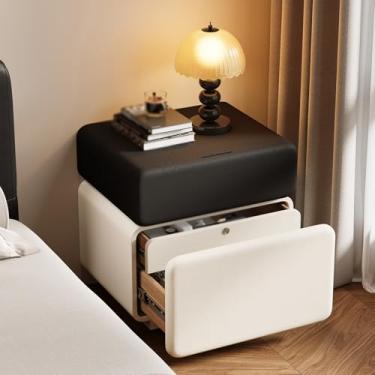 Imagem de Wood Night Stand with Drawers Modern, Leather Upholstery, Integrated Cabinet Legs, Concealed Three-drawer Storage, Fingerprint Lock, Suitable for Bedroom use(D,40 * 40 * 50cm/16 * 16 * 20in)