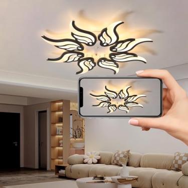 Imagem de Luminária de teto LED com design criativo de flor, dimerizável com controle remoto, moderna para sala de estar, quarto, sala de jantar e escritório (preta, 8 lâmpadas).