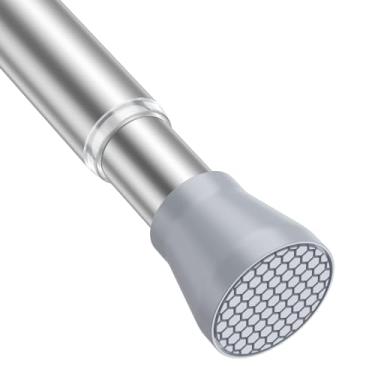 Imagem de Hastes de tensão para janelas de 71 a 121 cm - Varão de cortina de tensão preto | Haste de tensão pequena, sem broca, antiderrapante, haste de cortina ajustável (prata 16)