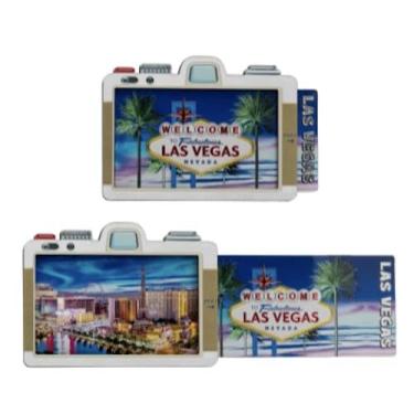 Imagem de Ímã de câmera Las Vegas Welcome to Fabulous Las Vegas, acabamento rosa ou azul, decoração de geladeira, foto de silhueta de tira, destaque de cozinha durável (azul)