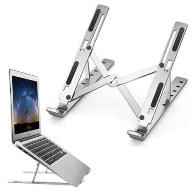 Imagem de Suporte de Notebook em Alumínio Ajustável – 7 Níveis Ergonômicos, Dobrável e Portátil, Compatível com MacBook, Dell, Lenovo, HP, iPad e Laptops 10"–17"