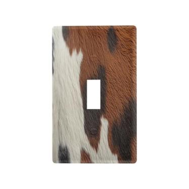 Imagem de Kigai Placa de interruptor de luz alternada, placas de parede de textura de vaca preta marrom placas de cobertura de tomada elétrica, tamanho padrão 11,4 cm x 7,1 cm