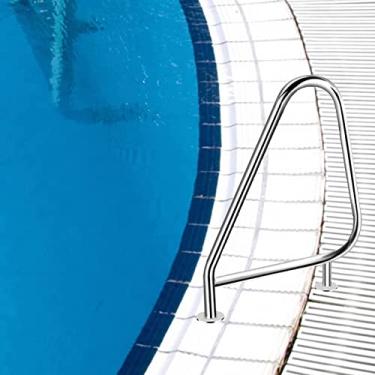 Imagem de 1 peça / 2 peças de corrimão prata para piscina, trilho de fácil montagem de aço inoxidável 304, grade de piscina para piscina enterrada, corrimão de spa curva antiderrapante