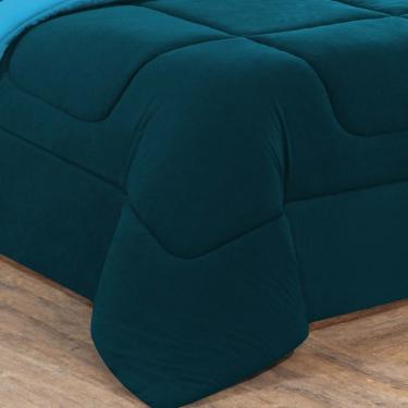 Imagem de Kit Edredom + Jogo De Lençol Malha 100% Algodão Gran Moratta 5 Peças Solteiro - Azul Petróleo/Azul Turquesa