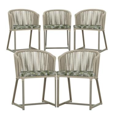 Imagem de 5 Cadeiras De Jantar Noronha Fendi Corda Náutica E5 Trama Rami