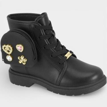 Imagem de Bota Coturno Infantil Molekinha Bolsinha Menina - Preto - 31, 31